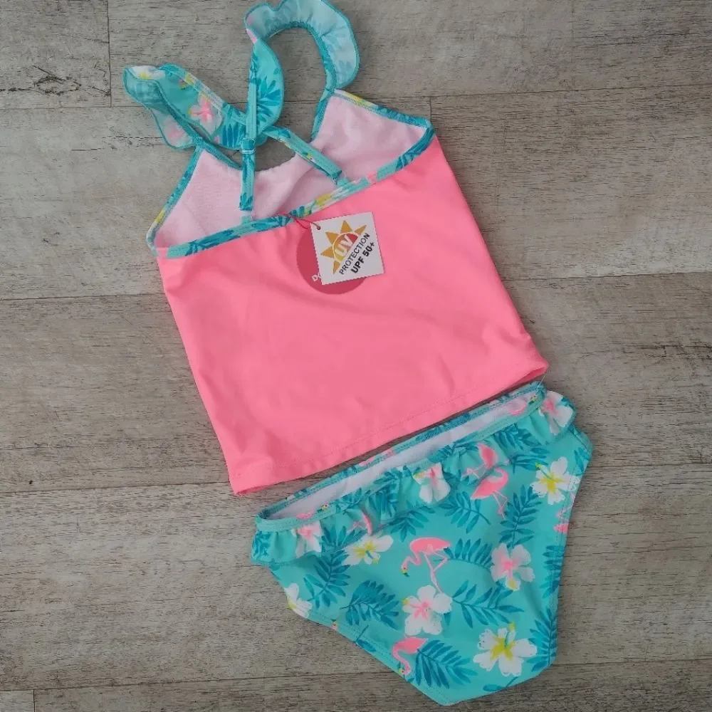 NWT Girls Flamingo Hawaiian UPF 50+ Protection Bikini Swimsuit
